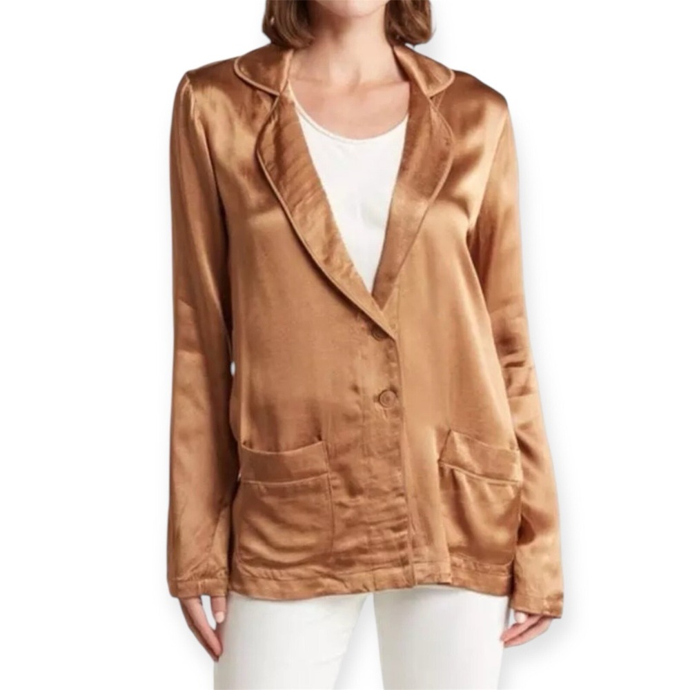 Elie Tahari Blazer Jacket Womens S Bronze Gold Shiny Career Business‎ Casual NWT